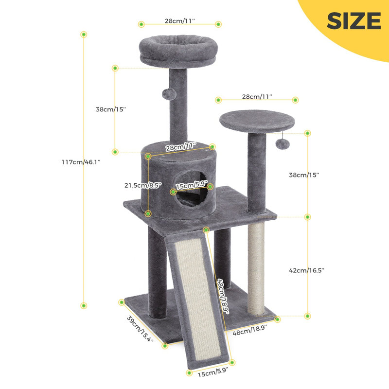 53.5'' Light Gray Sisal Cat Tree Condo with Scratching Posts