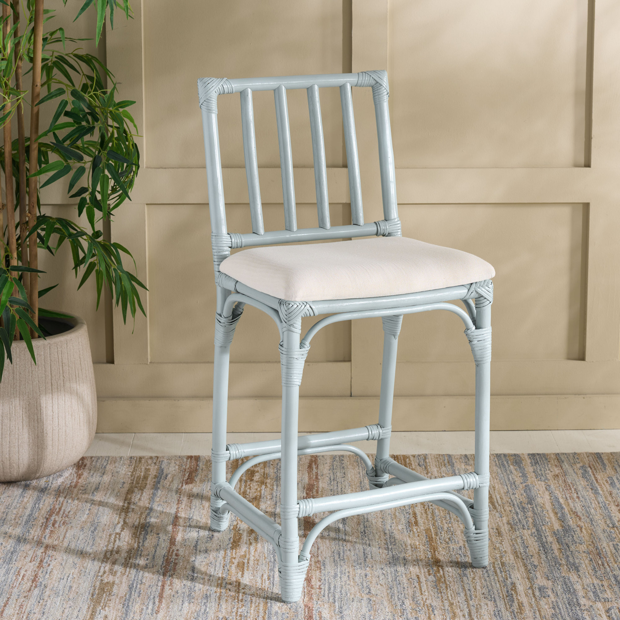 Mylinda Barstool with Cushion, Light Blue