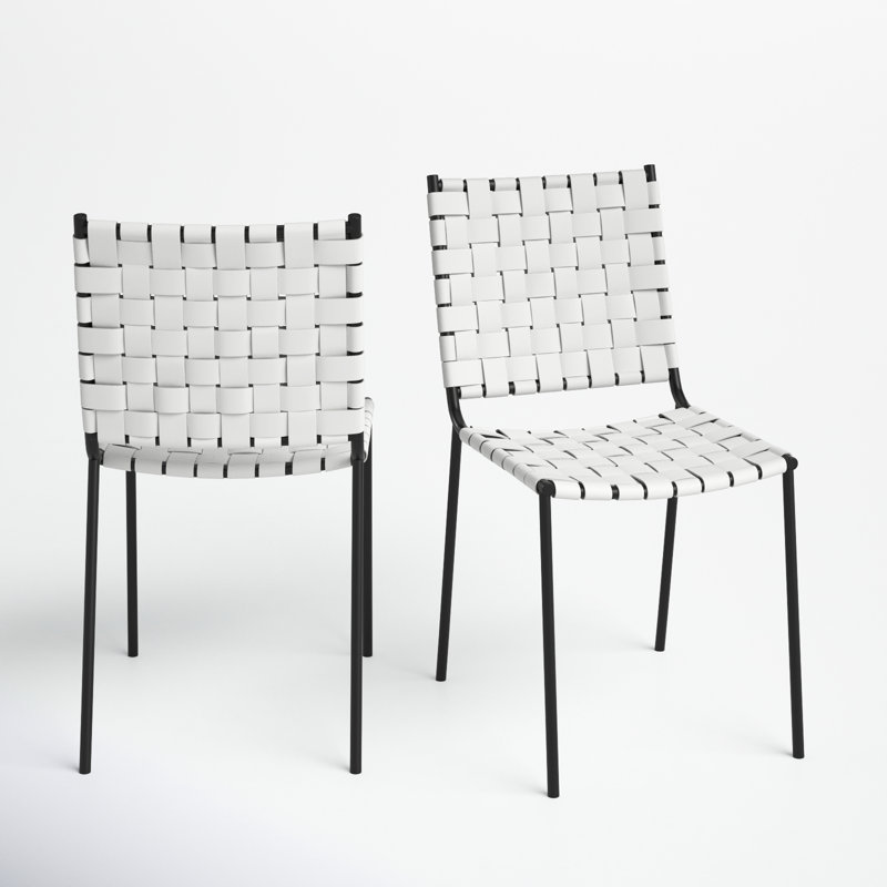 Ryland 18.5'' H Leather Upholstered Metal Armchair, White Genuine Leather, Black