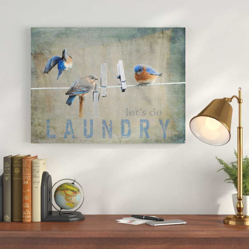 Art mural sur toile tendue - Jai Johnson «Laundry Day Bluebirds», décoration murale pour le salon, la chambre à coucher ou le bureau - 14 x 19
