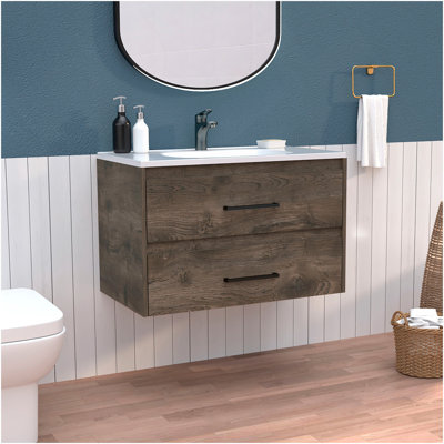 Floating Vanity Bathroom 20.4H" With 2 Drawer Organizers, Dark Brown / White