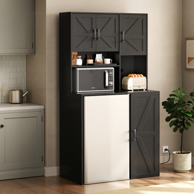 Mini Fridge Cabinet With Storage, Coffee Bar Cabinet With Mini Fridge Space And Outlet, Wine Bar Stand With Microwave Shelf, Beverage Station For Kitc by Hokku Designs