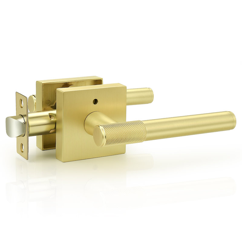 Poignée de porte intérieure carrée avec poignée moletée, Doré, Intimité (lit et salle de bain)