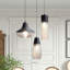 Modern 3-light Glass Pendant, Black Iron With Mixed-size Shades