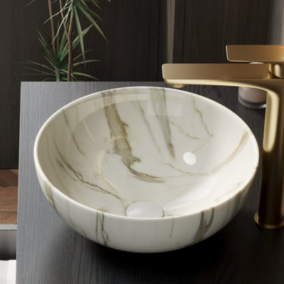 Lavabo de salle de bain compact en céramique moderne, motif pierre blanche mat