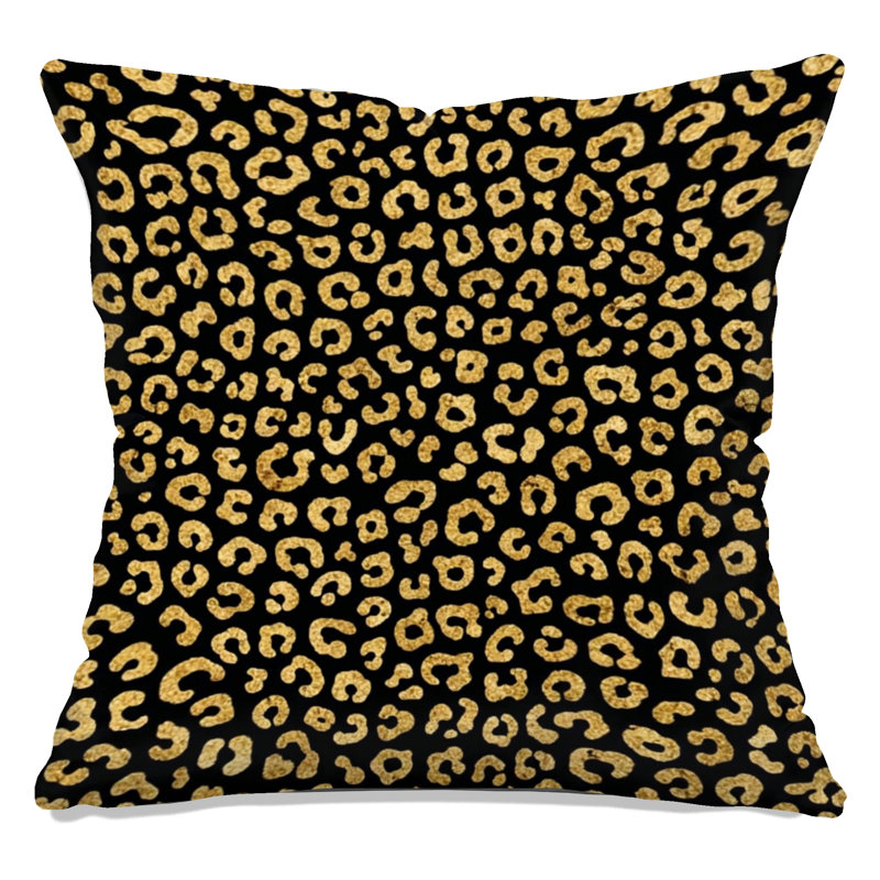 Coussins décoratifs double face à motif léopard, 18 x 18 inches, Or noir