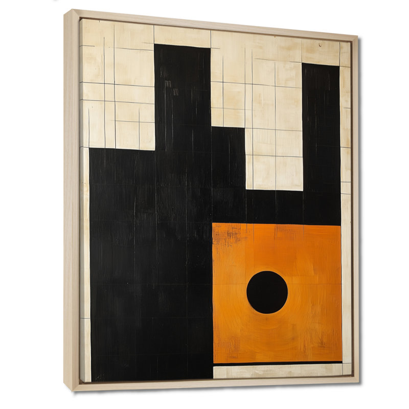 Faustina II - Tableau abstrait géométrique encadré sur toile, H 40 po x l 30 po, Cadre naturel flottant
