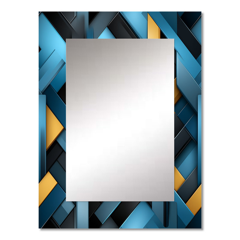 Black And Blue Blockchain Blocks - Geometric  Decorative Mirror, Modern Large Wall Mirror, Printed Metal Art, 32" x 24"