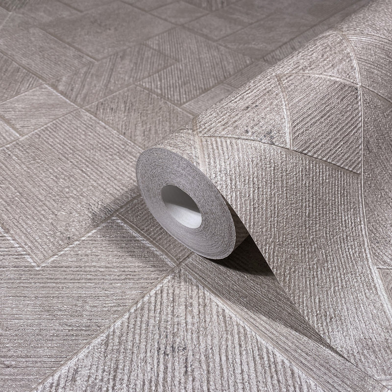 Galerie Odyssey Wood Mosaic Design Wallpaper, Grey