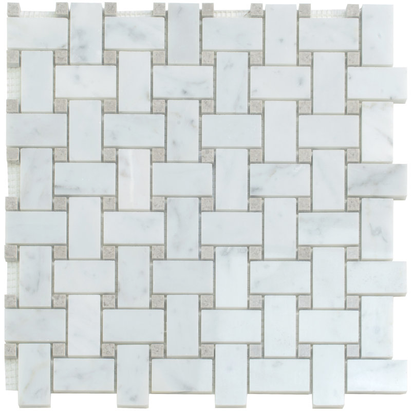 Carreau de mosaïque en pierre naturelle 12 po x 12 po, Blanc / beige