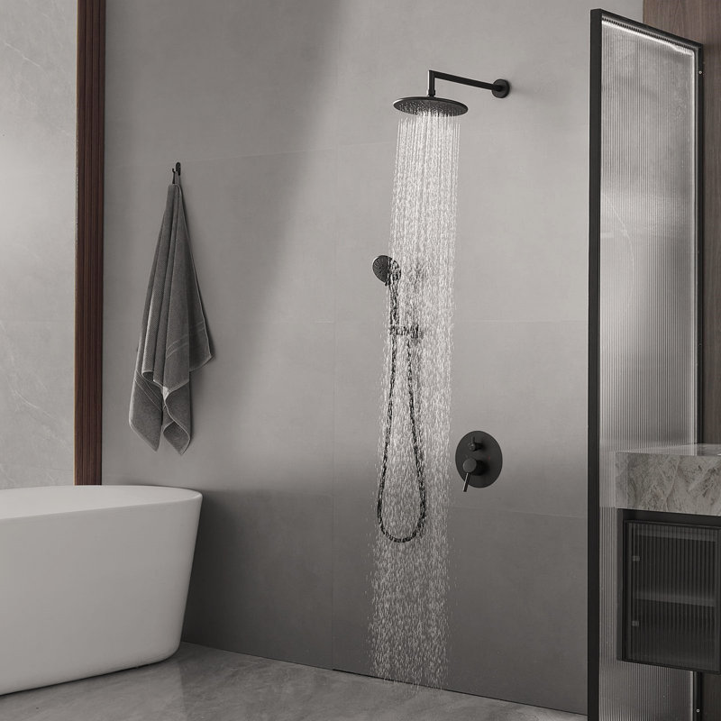 Black Round Single-Handle Three-Spray Shower Head With Round High-Pressure Shower Faucet (Including Valve), Matte Black