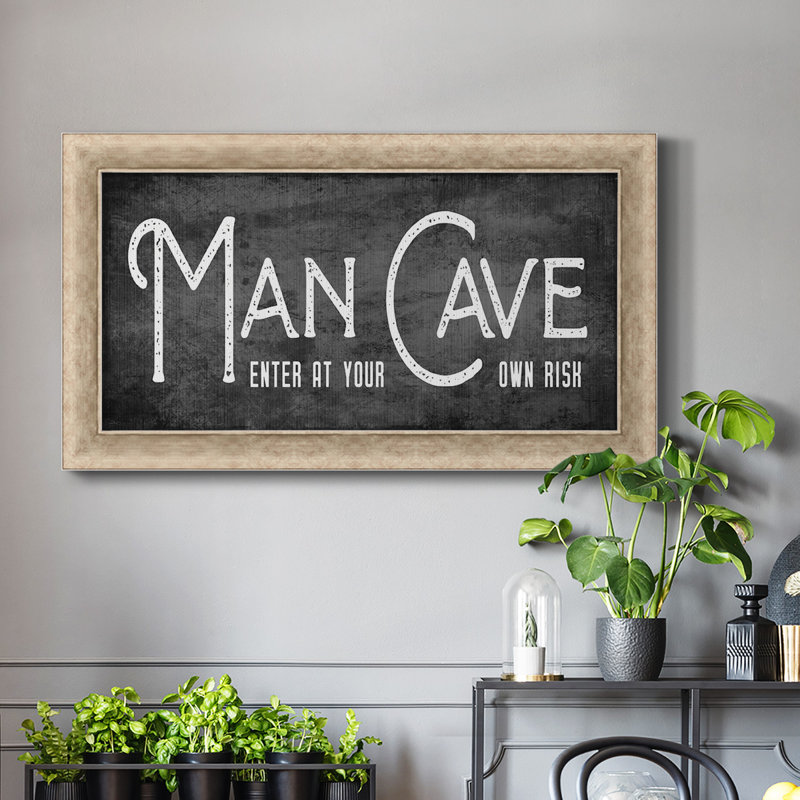 Toile encadrée de qualité supérieure «Man Cave» - prête à être accrochée, Toile avec cadre gris