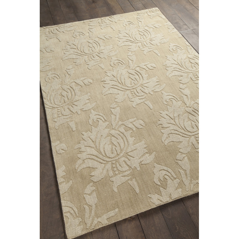 Boris Hand Tufted Wool Beige/Cream Loop Pile Cut High Low Floral Transitional Area Rug, Rectangle 9' x 13', Beige
