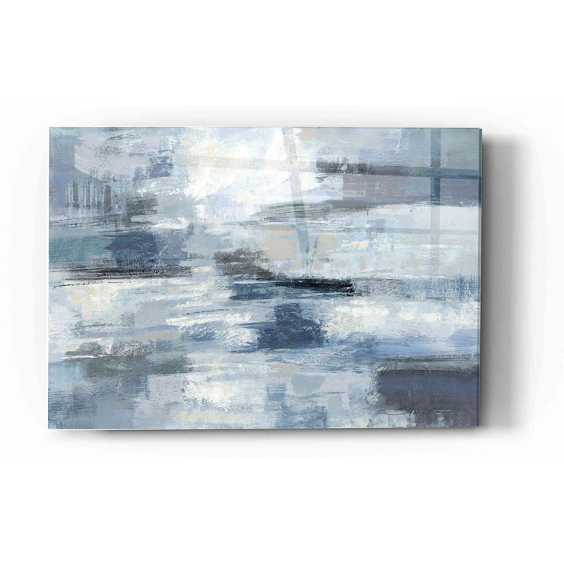 «Clear Water Indigo and Gray» par Silvia Vassileva, art mural en verre acrylique, H 12 po x l 16 po x P 0,12 po