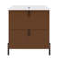 Meuble-lavabo de 30 po avec lavabo en céramique, équipé de poignées verticales et de tiroirs pleine extension, meuble-lavabo autoportant avec glissières de tiroir à fermeture en douceur, conception cannelée, brun foncé-928149744