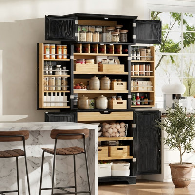 Organisateur de cuisine autoportant de 78 pouces de hauteur avec tablettes réglables, rehausse de salle à manger deux tons