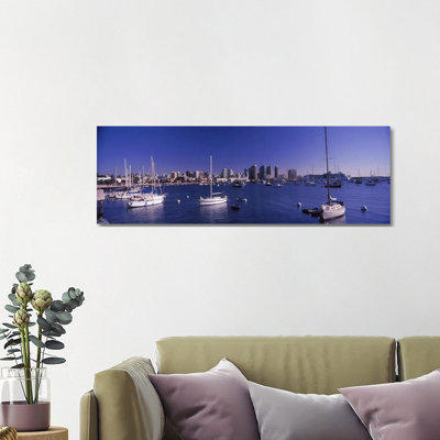 Sailboats In The Bay, San Diego, California, USA 2010 - Wrapped Canvas Panoramic Print