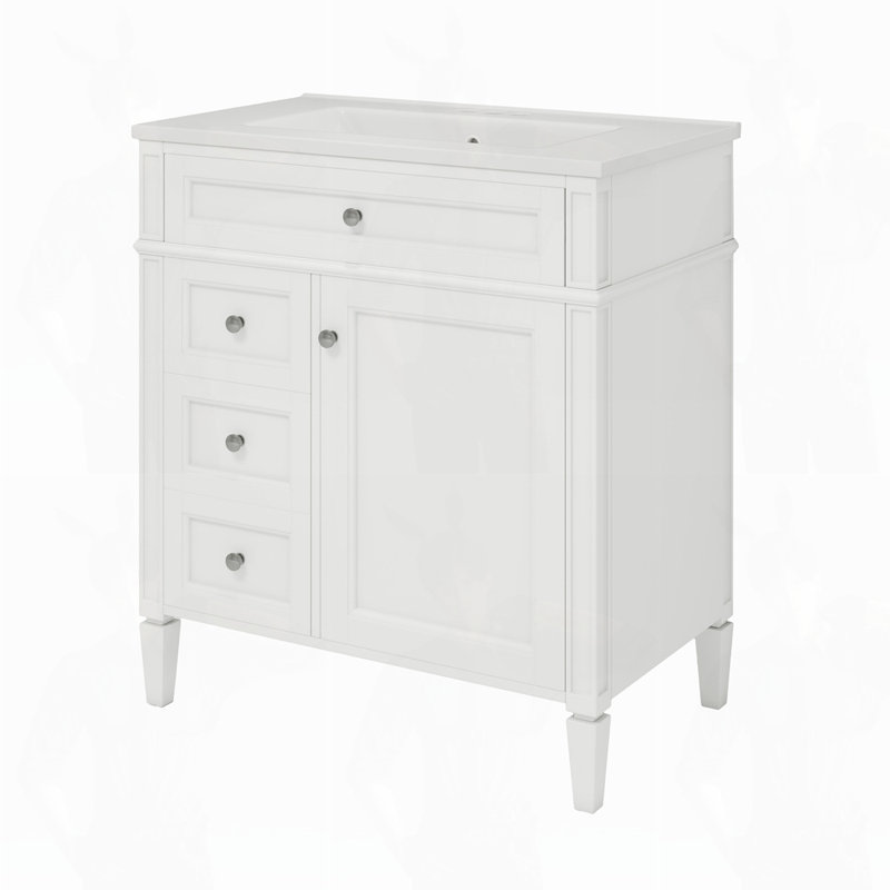 Meuble-lavabo simple avec 2 tiroirs et un tiroir basculant, Blanc