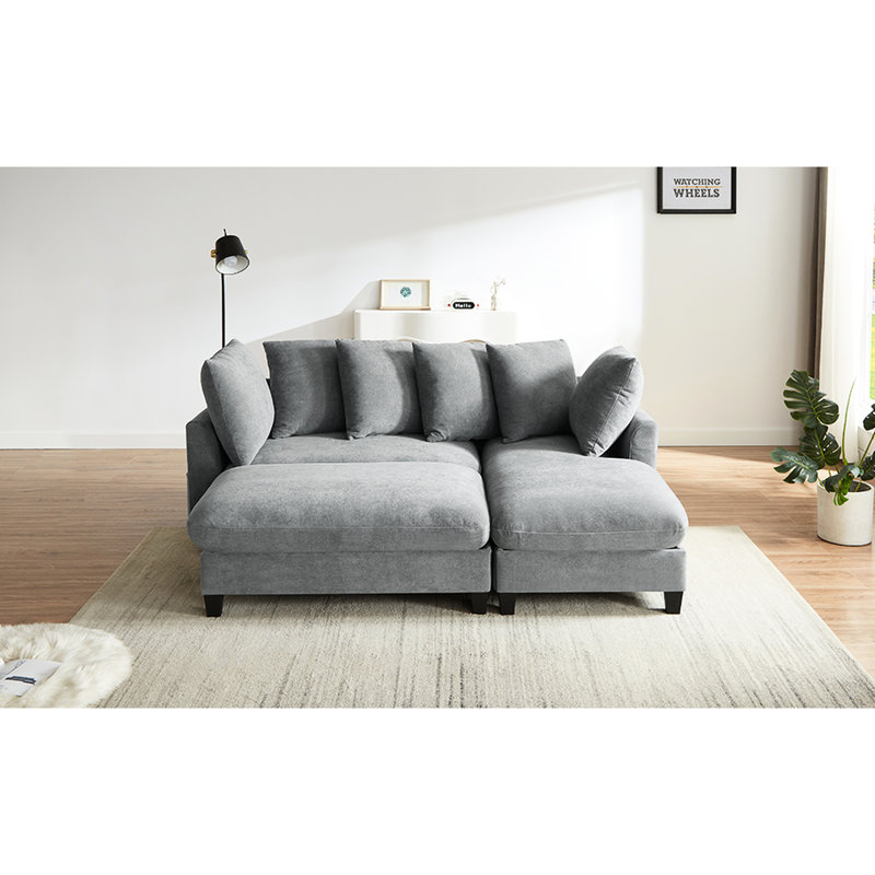 Canapé modulaire gris de 83 po, grand rangement, mobile, poches latérales, coussins de soutien ergonomiques en forme de L, tissu chenille