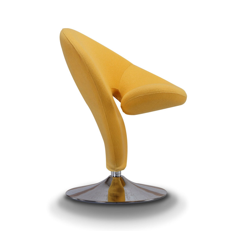 Curl Modern Wool Blend Upholstered Metal Swivel Accent Chair in Yellow, Yellow-18
