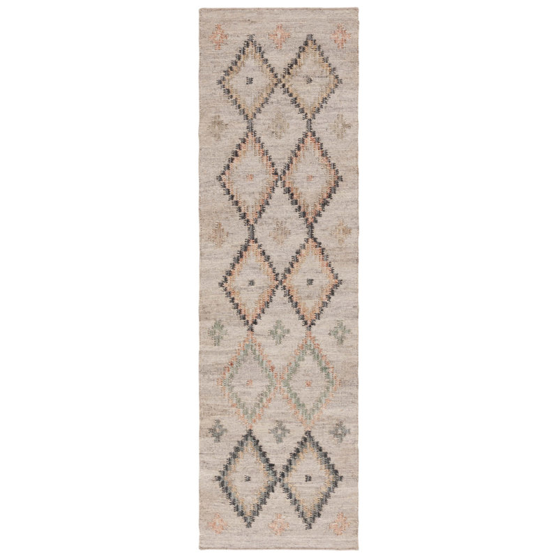 Tapis géométrique en jute tissé à la main Janet, Tapis de couloir 2 pi 3 po x 8 pi
