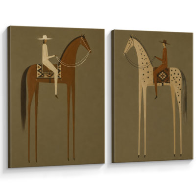 «Minimal Southwestern Horse Riders», images de salon, impression sur toile encadrée, 2 pièces, 16 po x 24 po x 2 pièces, 24 po x 36 po x 2 pièces
