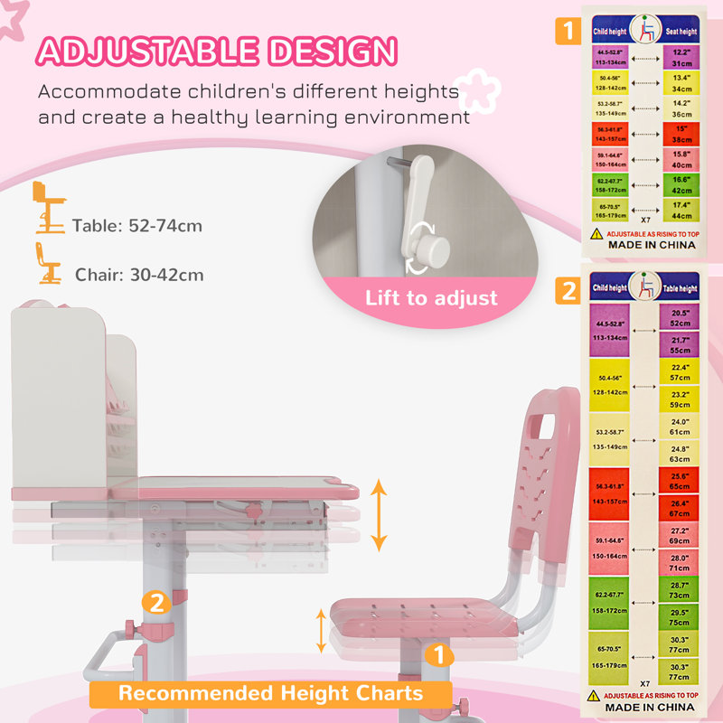 Karnes 80cm Writing Desk Chair Set, Pink/White