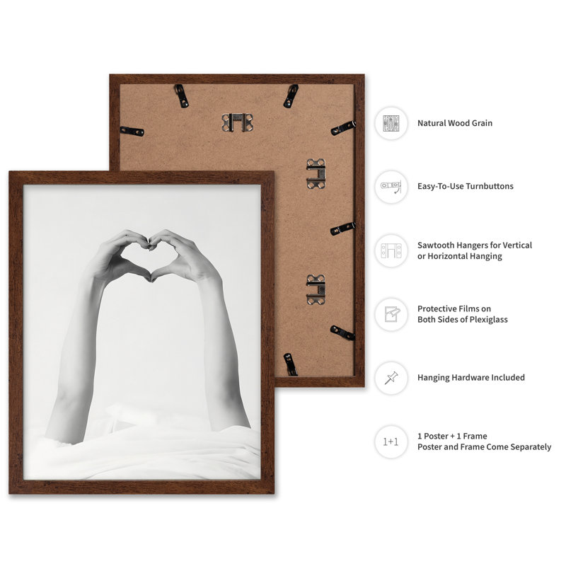 Heart Hands No2, Poster, 11"H x 14"W, Brown Framed