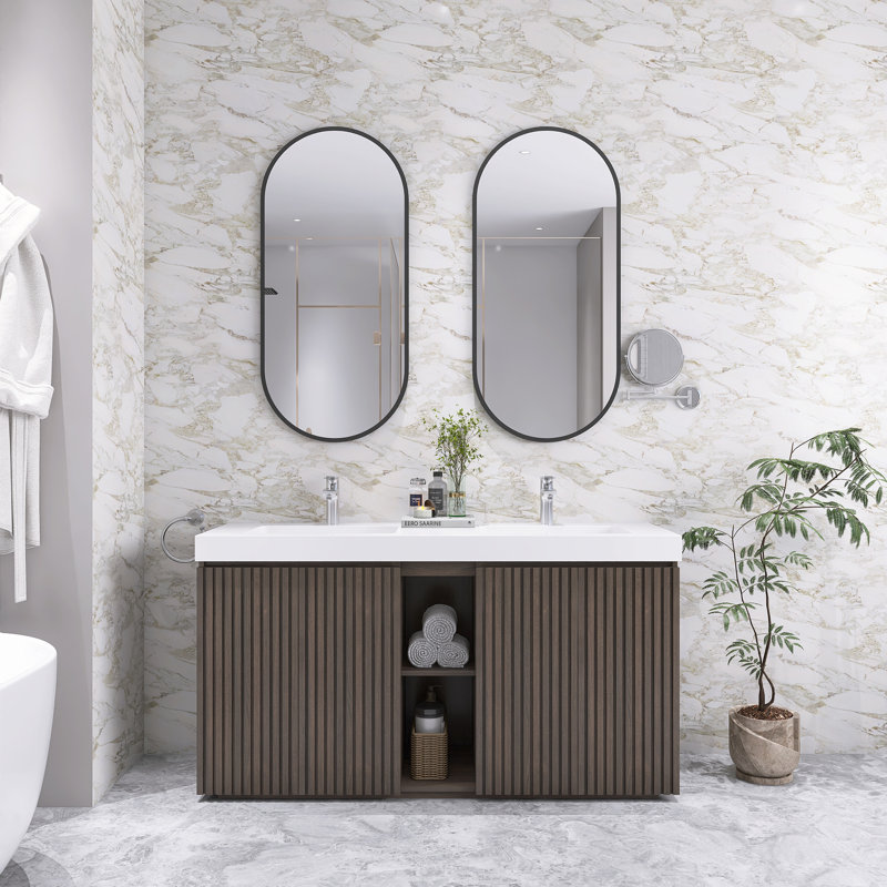 60" Large Storage Freestanding Modern Bathroom Vanity With Double Sink, White Resin