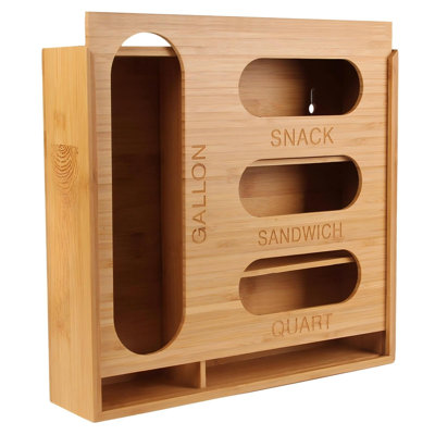 Baggie Organizer For Drawer Compatible With Ziplock Food Storage Bag, Sandwich Bag Organization For Kitchen Drawer, Plastic Baggie Storage Box(Bamboo)