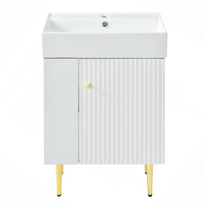Meuble-lavabo simple 21,6 po, armoire combinée, meuble de rangement pour salle de bain, lavabo simple en céramique