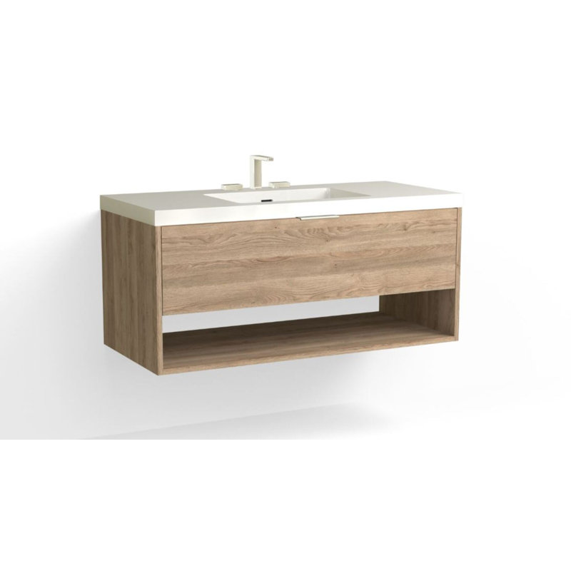 Modo 48" W Wall Mounted Single Bathroom Vanity, Glossy White/8" Widespread, Biondo, Matte Black
