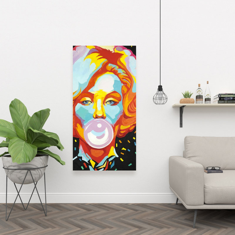 Colorful Marilyne Monroe Bubblegum Canvas | Orange Home Decor