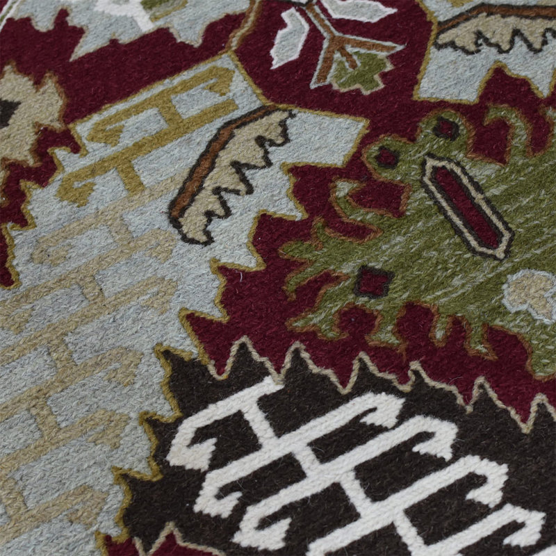 Hand Knotted Wool Oriental Red | Charcoal Rectangle Indoor Area Rug