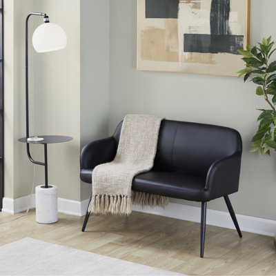 Banc à dossier haut en acier et similicuir noir, conception moderne avec deux sièges, utilisation à l'intérieur, capacité de 500 lb, acier requis pour l'assemblage, cuir, look élégant, limite de poids,