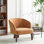 Chaise d'appoint moderne avec dossier rond et pieds en bois - Chaise longue d'inspiration Mid-Century pour le salon, la chambre à coucher ou le bureau - Revêtement en tissu doux