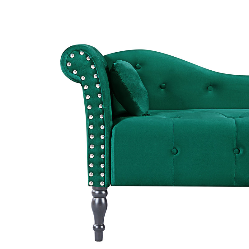Chaise longue capitonnée à boutons avec coussin, Vert