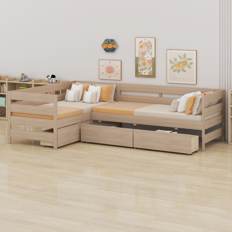 L-Shaped Platform Bed, Natural