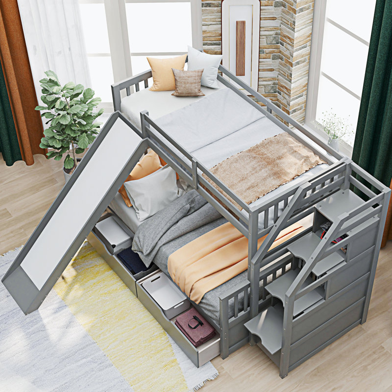 Bunk Bed With Drawers, Gray