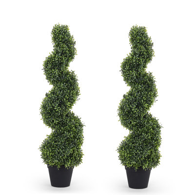 Artificial Potted Spiral Green Boxwood Topiary