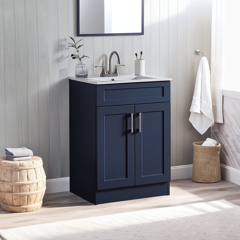 24" Single Bathroom Vanity Set, Blue/Brushed Gold