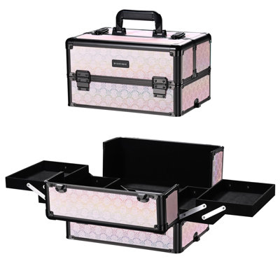 Hokku Designs 4in1 Rolling Makeup Train Case Cosmetic Organizer