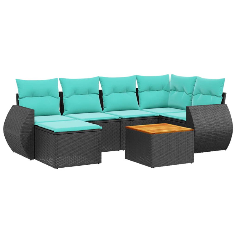  Ensemble de canapé de patio 7 pièces avec coussins en rotin de polyester noir