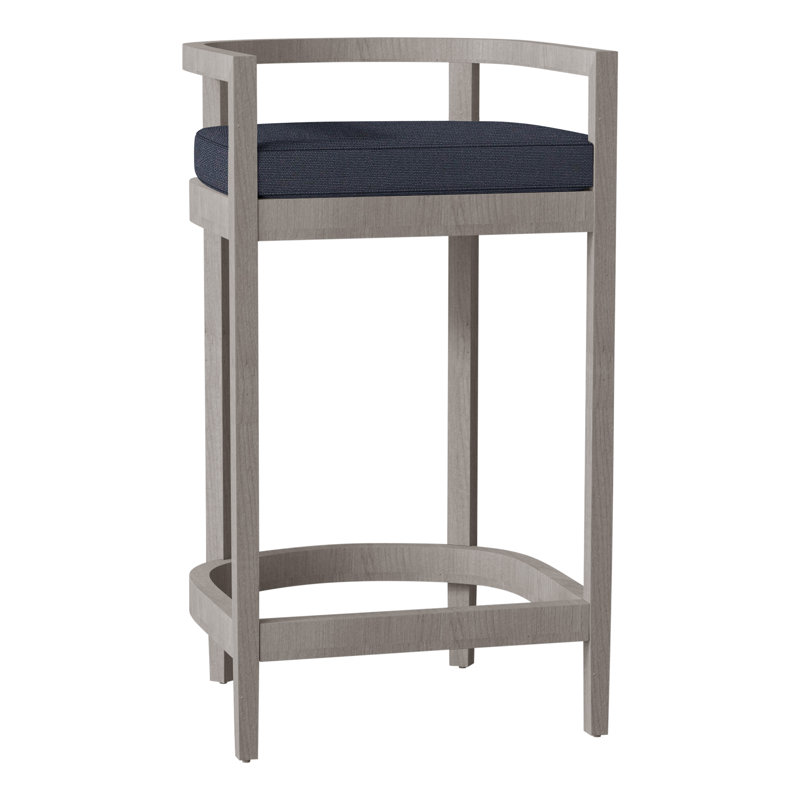 Santa Barbara Patio Bar Stool with Cushion, Welt, Oyster Teak, Canvas Sand