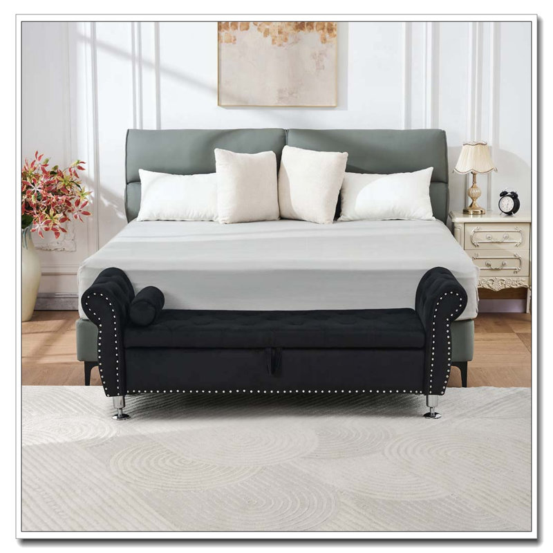 62.2 Inch Soft Velvet Storage Bench, Black