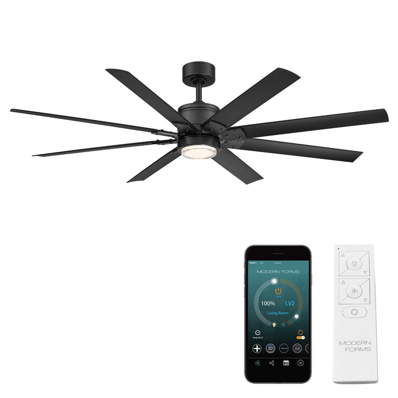 Renegade 8 - Blade Outdoor Integrated LED Smart Standard Ceiling Fan with Remote Control and Light Kit Included, 52", 3500K