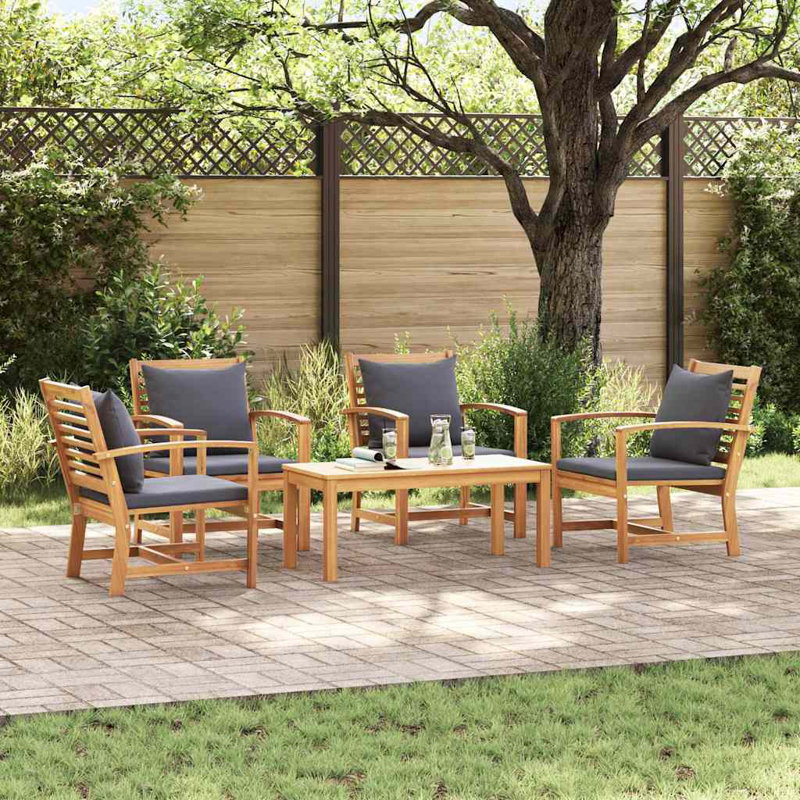 Ensemble de canapé de jardin vidaXL 5 pièces en bois de teck massif naturel, Grey