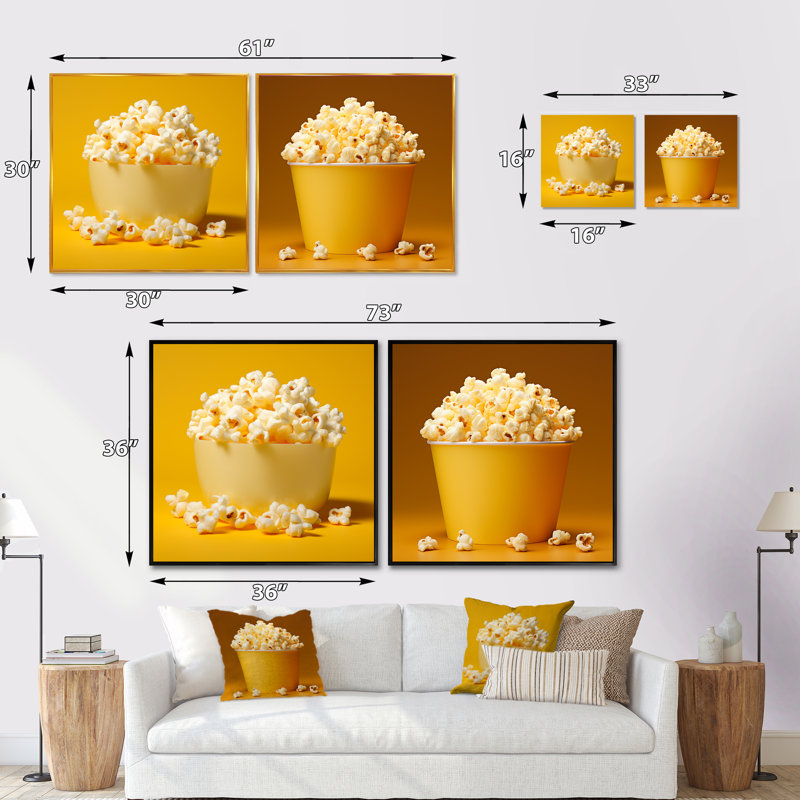 Ensemble de 2 bols de maïs avec popcorn Buttery Light, Cadre flottant noir, H 16 po x l 33 po