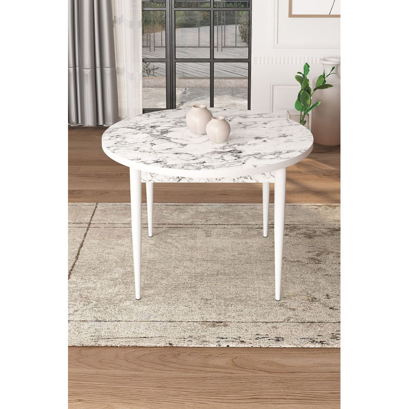Modern Dining Table with White Marble Finish, 35.4 x 29.5 x 35.4 inches | 100% Chipboard with Sturdy Metal Legs | Elegant Design Perfect for Contemporary Dining Rooms & Entertaining | Easy to Clean & Maintain