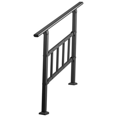 Mains courantes pour marches extérieures, ensemble de rampes d'escalier à 2 ou 3 marches, noir, rampes d'escalier à tube plat avec barre transversale, pour personnes âgées, marches en béton, porche et terrasse, rampes en acier galvanisé avec trouss